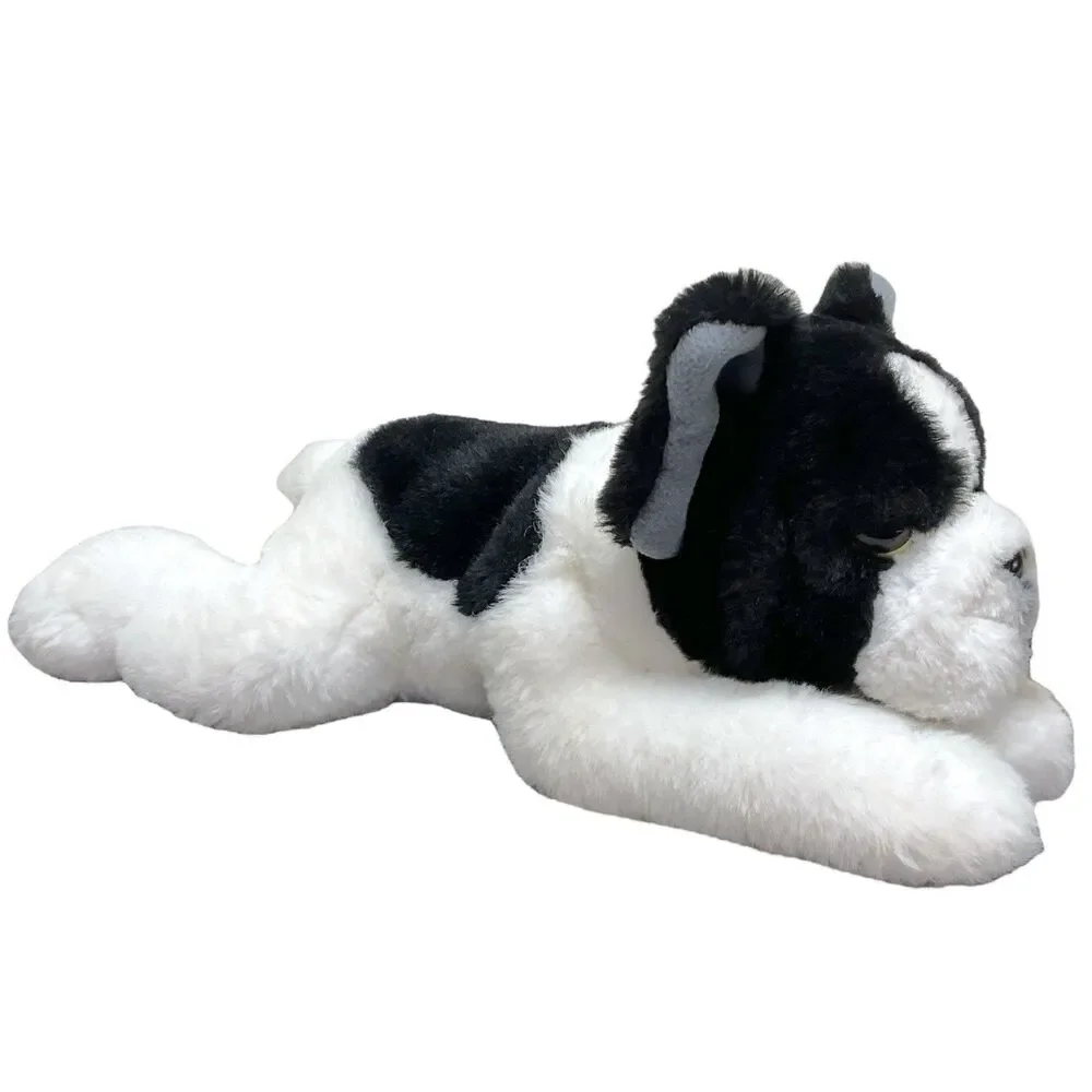 FAO Schwartz Boston Terrier Dog Puppy Laying Down Plush‎ Toy Stuffed Animal